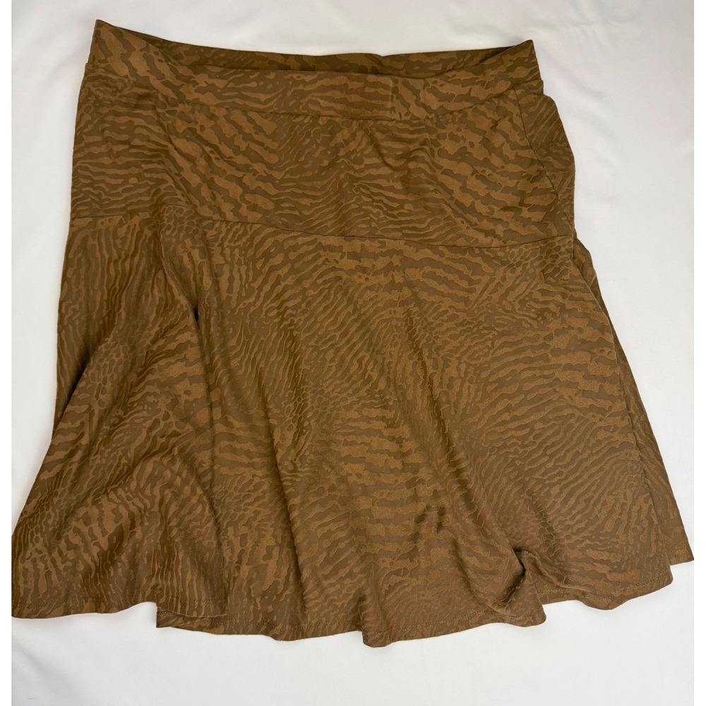 Melissa Paige Petite Brown Animal Print A-Line Skirt Size PL Suede Feel Flared